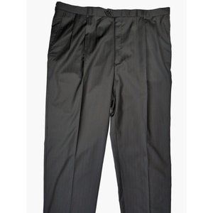 NEW Hart Schaffner Marx Black Pleated Pin Stripe Slack Pants Unhemmed 47x40